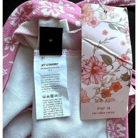 Shein Pink with White flowers  Tie  Crop Top Halter Size Medium (6) - Picture 5 of 6